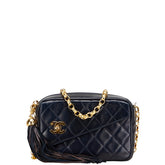 シャネル マトラッセ ココマーク フリンジ チェーン ショルダーバッグ ネイビー ラムスキン レディース CHANEL 【中古】